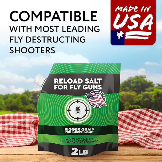 Impresa 2 lb Fly Shooter Refill Salt Compatible with Bug A Salt 3.0 Large-Grain Non-Caking Crystals for Fly Gun Reloads - Classic White Bag, Easy-Pour Spout for Bug Shooter Reloads