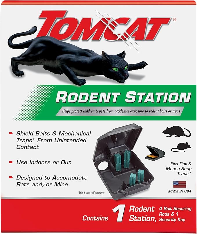 Tomcat Rodent Station, Includes 1 Rodent Station with 4 Bait Securing Rods and 1 Security Key - Fits Rat or Mouse Sized Traps (Baits & Traps Sold Separately) - Use Indoors or Outdoors