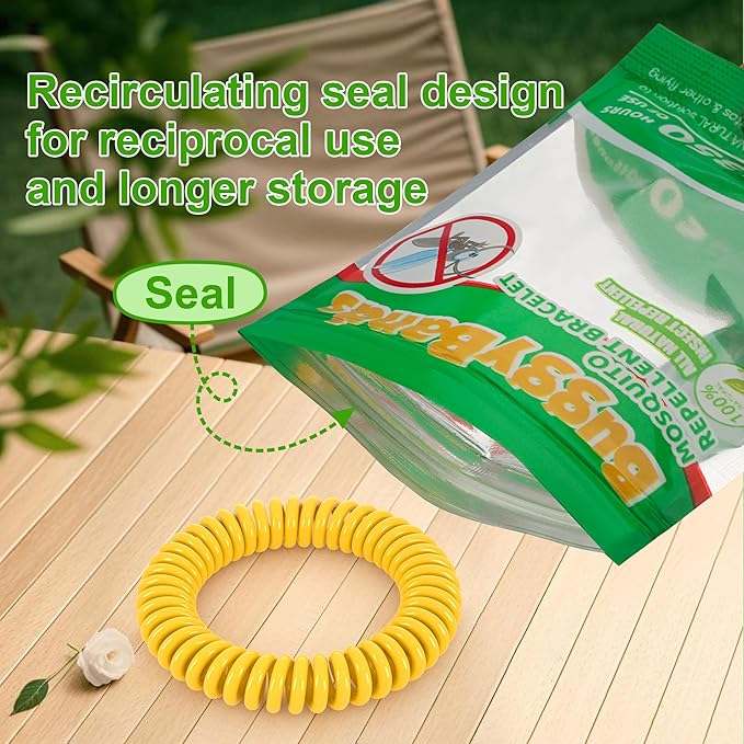 48 Pack Mosquito Repellent Bracelets, Individually Wrapped, DEET Free, Natural and Waterproof Bands