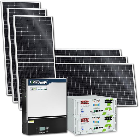 ExpertPower 10KWH 3240W 51.2V Solar Power System Kit | LiFePO4 51.2V 200Ah Batteries, 3240W Solar Panels, 6.5KW Hybrid Solar Inverter, 120A MPPT Controller | Off Grid, Home, Cabin, Back Up
