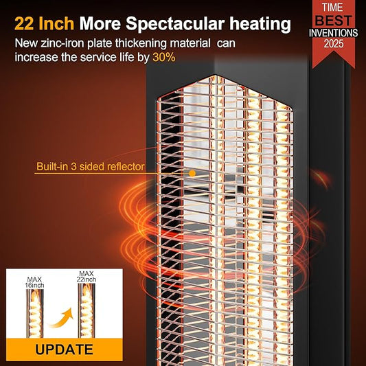 Outdoor Heaters for Patio,1500W Electric Infrared Radiant Heater with Remote,37IN Portable Tower Space Heater with 12H Timer,Tip-over Protection for Garage,Backyard,Porch,Indoor,Black