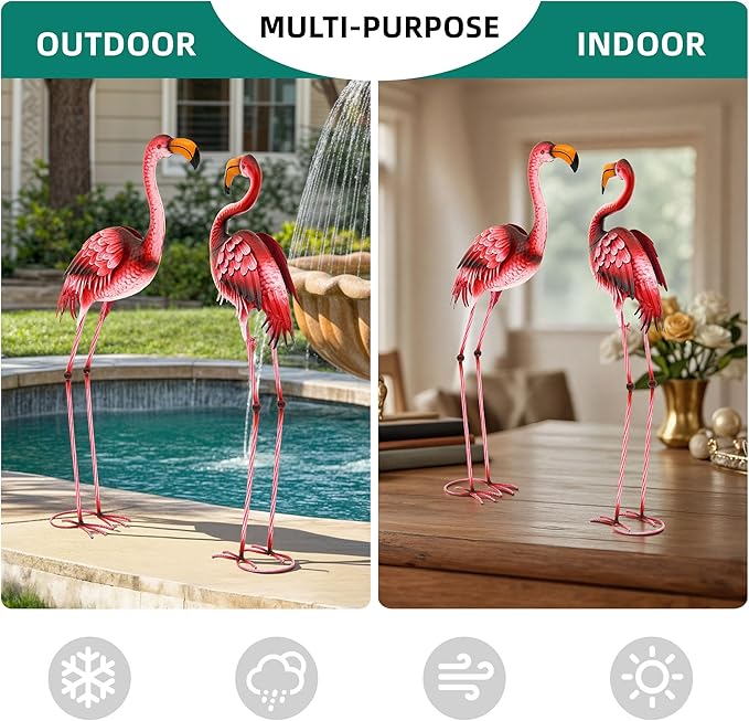 Ultym Extra-Large Metal Flamingo Yard Decor, Handmade 37.2" Flamingo Statues with Stable Ground Stakes, Backyard Decoration, Metal Garden Art