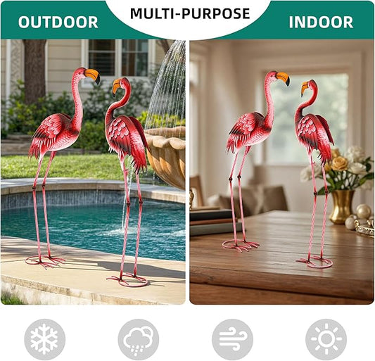 Ultym Extra-Large Metal Flamingo Yard Decor, Handmade 37.2" Flamingo Statues with Stable Ground Stakes, Backyard Decoration, Metal Garden Art