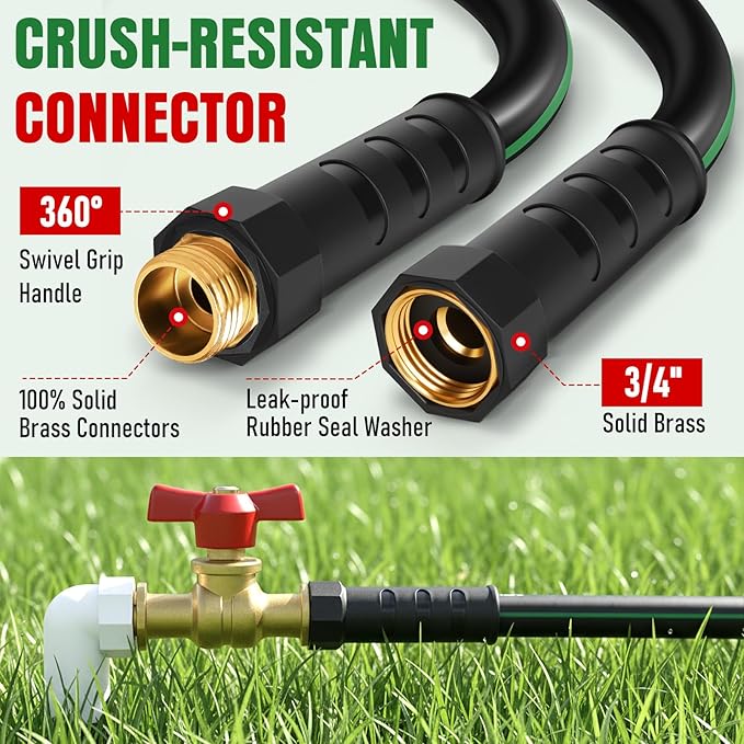 Heavy Duty Garden Hose 75ft with Nozzle, NON-EXPANDABLE Flexible Water Hose, Kink Resistant Lightweight Hybrid Hose, Leakproof Hose Male to Female Fittings