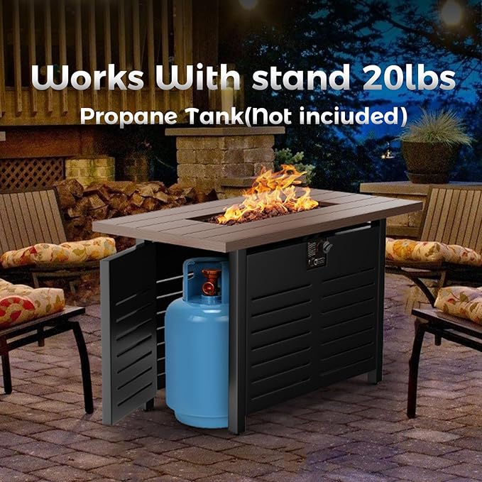 42-Inch Propane Fire Pit Table with 50,000 BTU for Patio, Terrace, and Garden - Multipurpose Fire Table with CSA Certification, Cover, and Lava Rock