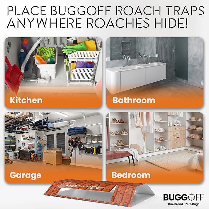 BUGGOFF - Roach House Trap 40 Pack, Baited Glue Traps, Cockroach Killer Indoor & Outdoor, Great for Home, Office, Warehouse & More! Sticky Pest Control Trap