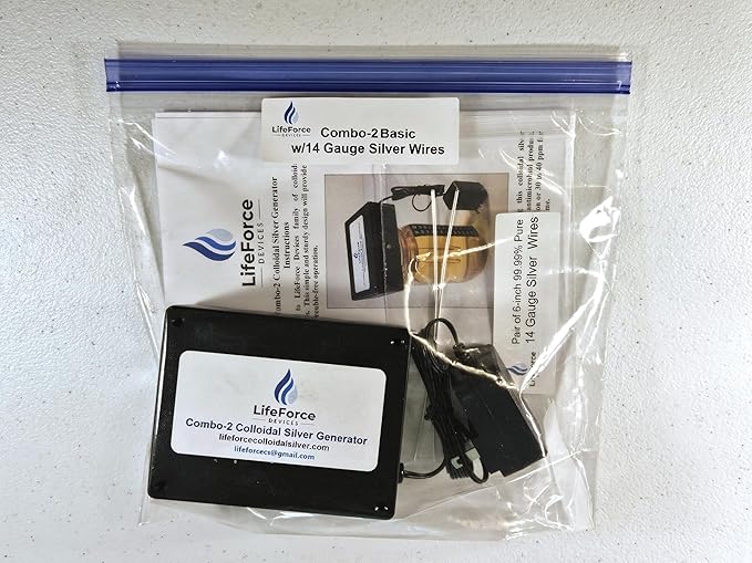 LifeForce Devices Combo-2 Basic Silver Generator Package – Home & Off-Grid Solution Kit – Make 32 oz in 32 minutes – Dual Power with Pure Silver Wires (Gauge-14)