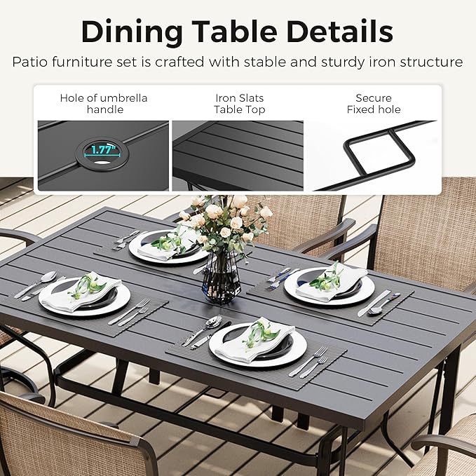 7-Piece Outdoor Dining Set, Patio Furniture Set with 2 Textilene Swivel Chairs & 4 Regular Chairs,Patio Dining Set with 1 Rectangular Table for Garden, Backyard, Poolside, Deck, Beige
