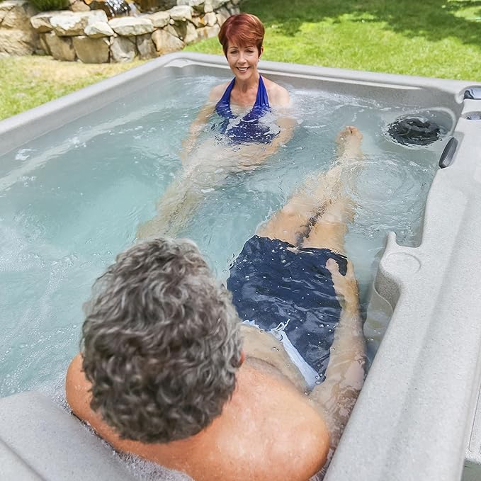 LifeSmart 5-Person Hot Tub – Outdoor Spa with 28 Jets, LED Lights, Waterfall, Ozonator & Cover – Sand-Colored Above-Ground Spa for Home Use