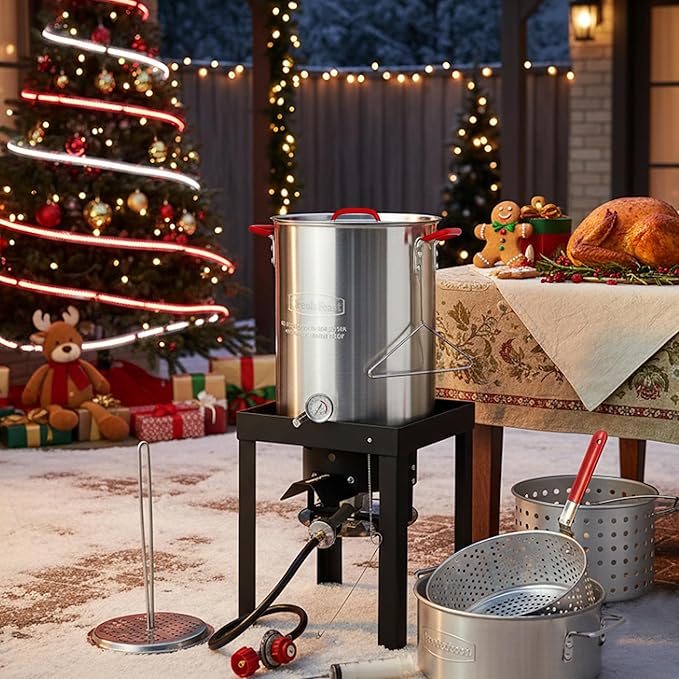 CreoleFeast TFS3010 Propane 30 Qt. Turkey and 10 Qt. Fish Fryer Boiler Steamer Set, 50,000 BTU Burner, Ideal for Outdoor Cooking