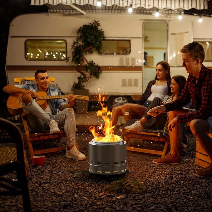 ROOMTEC 15" Smokeless Fire Pit, Portable Wood Burning Firepit with Stand and Bag, Easy Clean Bonfire with Removable Ash Pan, Low Smoke Fireplaces for Camping, Patio and Outside