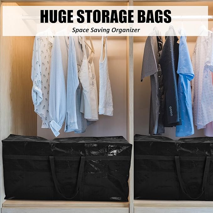 Windyun 4 Pack 69 Gallon Extra Large Storage Bags XXL Moving Bags with Zipper Handles Heavy Duty Jumbo Big Tote Box for Christmas Tree Storage 4, 5, 7.5, 9, 10, 12 ft Skeleton College Dorm(Black)