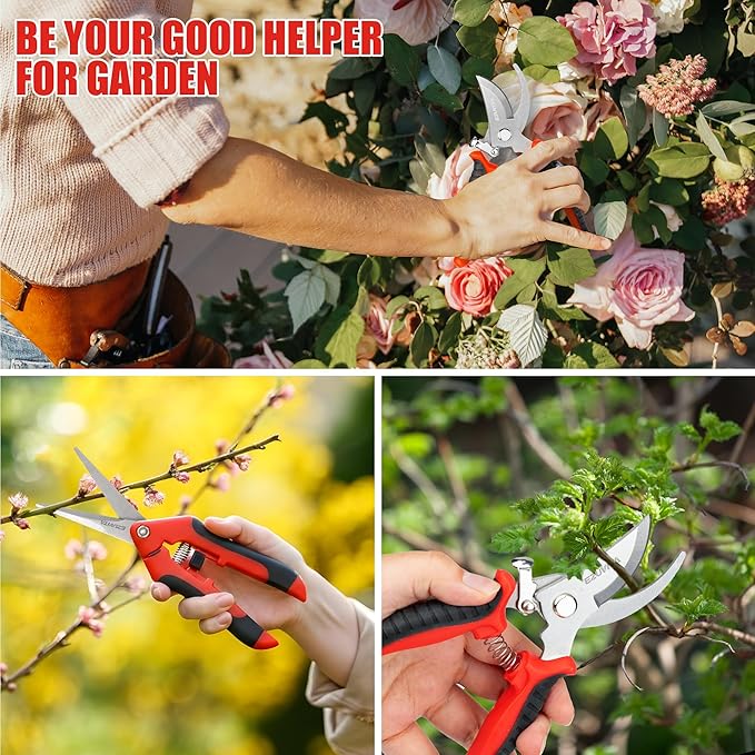 3PC Gardening Folding Saw with Pruner and Shears Set, 7 inch Hand Saw, Stainless Steel Garden Clippers 2 Pack, Professional Gardening Tools for Wood Cutting, Landscaping, Trimming, Picking
