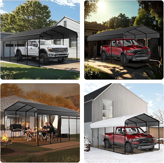 TCE Metal Carport Canopy 12x20 Heavy Duty,Multi-Use Canopy Garage Shed,Portable Car Garage with Enhanced Metal Frame, Outdoor Car Shelter for Car, Boats and Tractors