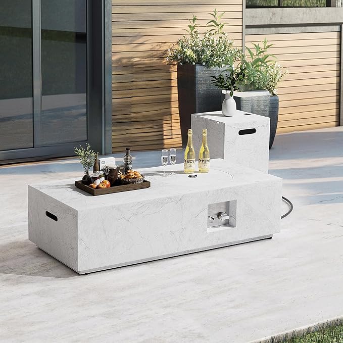 Outdoor Fire Pit Table Propane Gas Fire pits &Outdoor Fireplaces 48″ Rectangular Firepit Table, 50,000 BTU Fire Table for Patio Set, Marble Pattern - 48" Rectangular Table