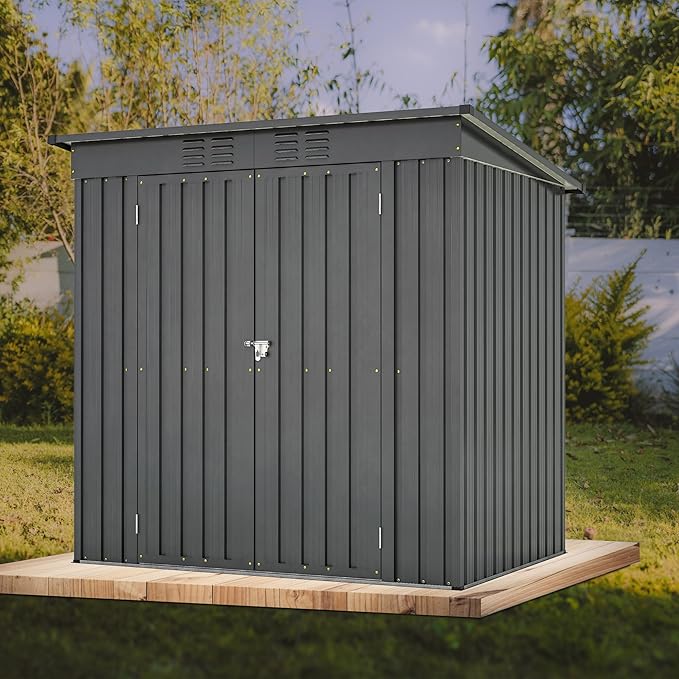 Outdoor Storage Shed, 6 X 4 FT Large Metal Utility Tool Sheds with Floor Frame, Steel Garden Shed for Backyard Garden Patio Lawn，Black