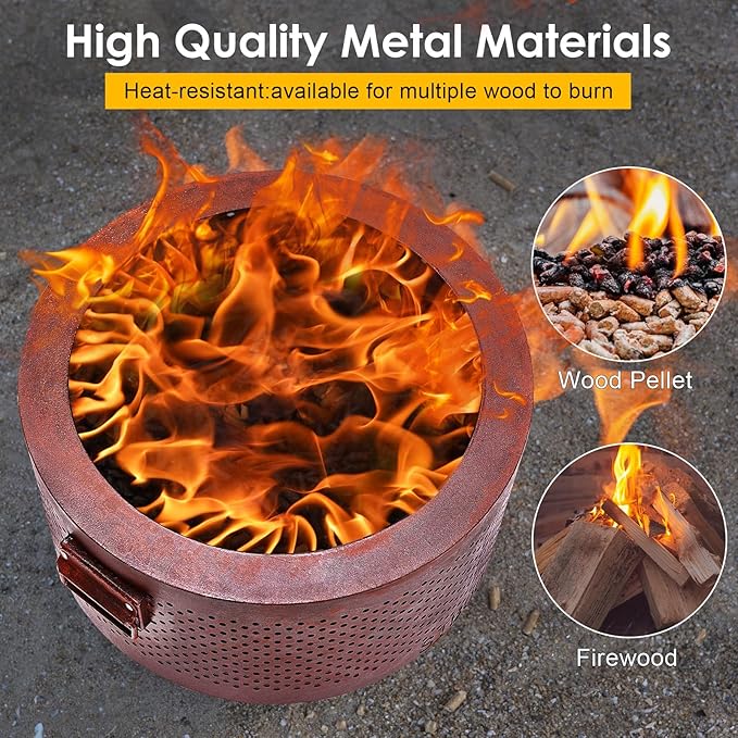 STBoo Smokeless Fire Pit - 20Inch Large Firepits for Outside with Portable Carrying Storage Bag - Low Smoke Outdoor Fireplace for Camping, Picnic, Bonfire Backyard, BBQ on Beach, Rust, L