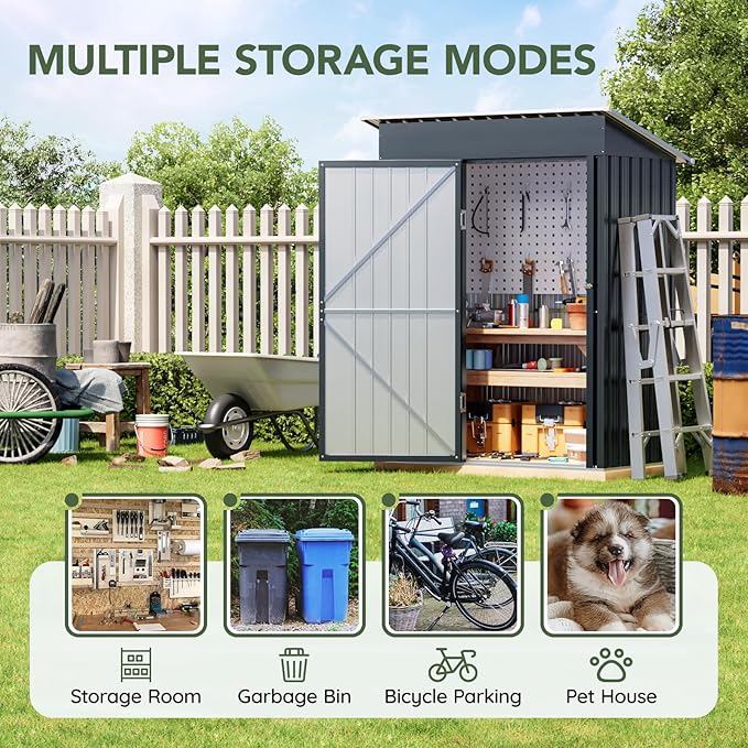 3x5 FT Outdoor Metal Storage Shed, Single Door, 1 Clear Window, Tool Shed for Garden, Patio, Backyard