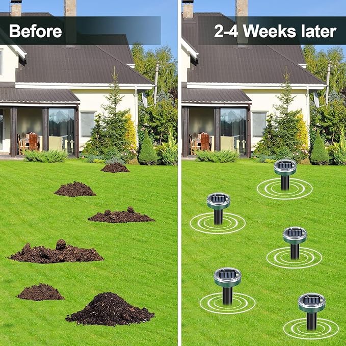 Ultrasonic Mole Repellent Solar Powered Gopher Repellent, Vole Repellent Mole Repellent for Lawn Garden Yard Waterproof Get Rid of Moles Voles Gophers Rats Rodents