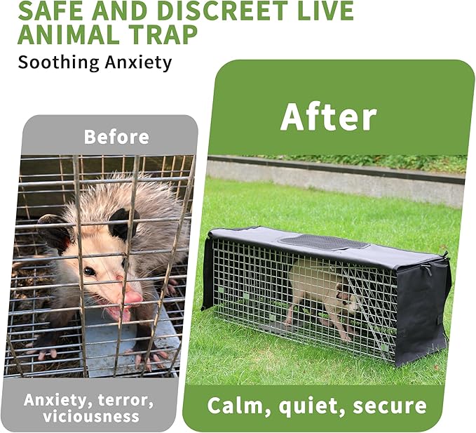 Rockever Live Animal Trap Cage with Cover, Cat Trap for Stray Cats 37 Inch Heavy Duty Folding Skunk Traps with Real Door for Raccoons, Opossums, Groundhogs, Skunks, Feral Cats, Squirrels