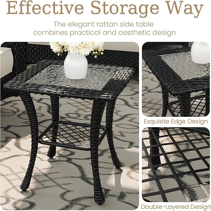 3 Piece Patio Furniture Set, All-Weather Wicker Outdoor Conversation Set with Rattan Chair and 6 Inch Thick Cushions