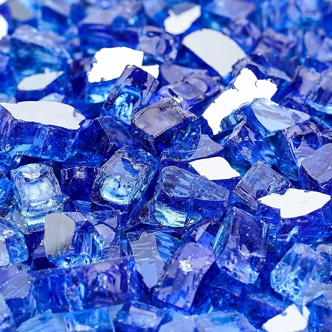 Onlyfire 10 pounds Fire Glass for Propane Fire Pit and Gas Fireplace, 1/2-Inch Reflective Firepit Glass Rocks for Fire Pit Table and Fire Bowl, Cobalt Blue