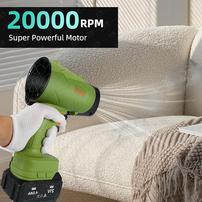 Purcoco Cordless Leaf Blower Dust Cleaner Handheld Electric Air Duster Jet Dry Mini Blower Turbo Fan for Cars Computer Lawn Care, Patio Cleaning by 2PCS Batteries (Green)