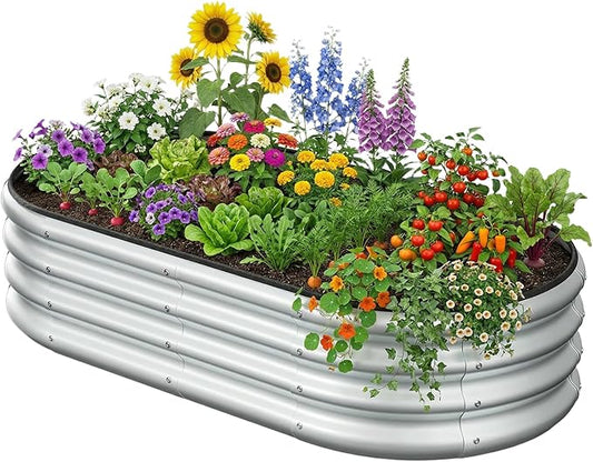 4x2x1 FT Raised Garden Bed, Metal Planter Box Outdoor, Planters for Outdoor Plants, Flower, Vegetables, Herbs (Silver,1PC)