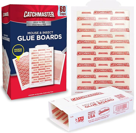Catchmaster Mouse & Insect Glue Boards 60pk, Mouse Traps Indoor for Home, Adhesive Bug Catcher, Rat & Rodent Sticky Trap, Bulk Glue Traps Used by Pros, Pest Control for Home