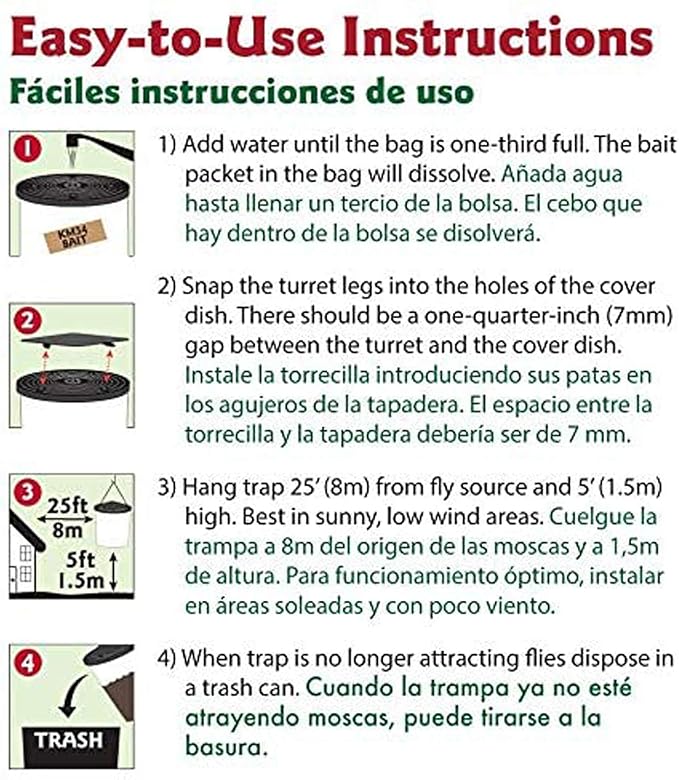 Flies Be Gone Fly Trap - Disposable Non Toxic Fly Catcher - Made in USA - Natural Bait Trap for Patios, Ranches. Easy to Use Outdoor, Keeps Flies from Coming Indoors
