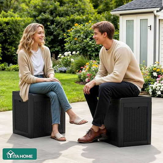 YITAHOME 32 Gallon Deck Box, Resin Storage with Lockable Lid & Side Handles, Indoor Outdoor Small Container for Patio Cushion, Garden Pool Accessories, Backyard Furniture, Water Resistant