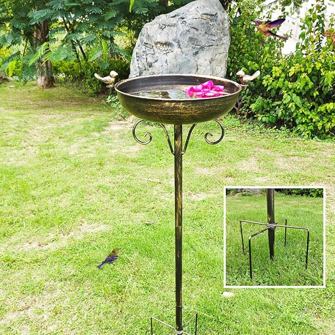 HJHHARTSPACE Bird Baths for Outdoor, 40 Inch High Vintage Metal Bird Bath with Cast Iron Bird Statues FreestandingBird Baths Birdfeeder Bowl for Outdoors Tray Patio Yard Lawn Decor