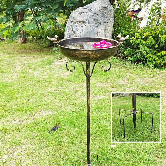 HJHHARTSPACE Bird Baths for Outdoor, 40 Inch High Vintage Metal Bird Bath with Cast Iron Bird Statues FreestandingBird Baths Birdfeeder Bowl for Outdoors Tray Patio Yard Lawn Decor