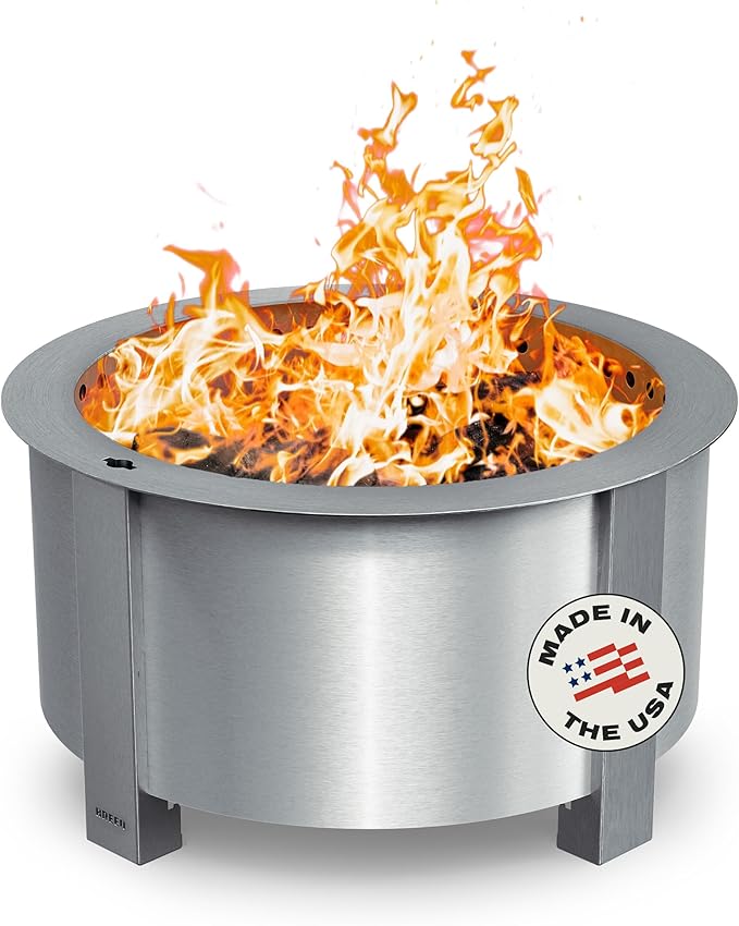 Breeo Smokeless Fire Pit (X Series 24, Stainless Steel) | 27.5 inch Smokeless Firepit for Outside | 62 Pounds | Ideal for Families, Gifts for Dad | Compatible with Wide Range of Breeo Accessories