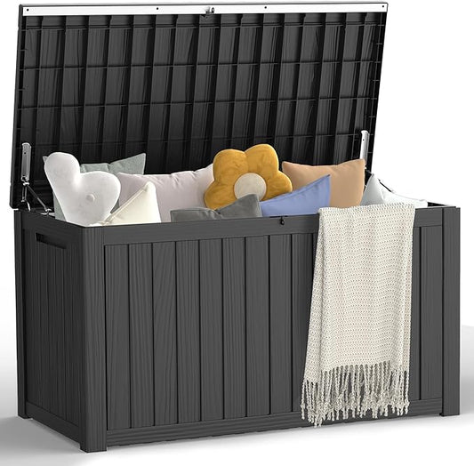 Outdoor Storage Box - Lockable Waterproof UV-Resistant Resin Deck Box for Patio Cushions, Pool Accessories (Black, 180 Gallon)