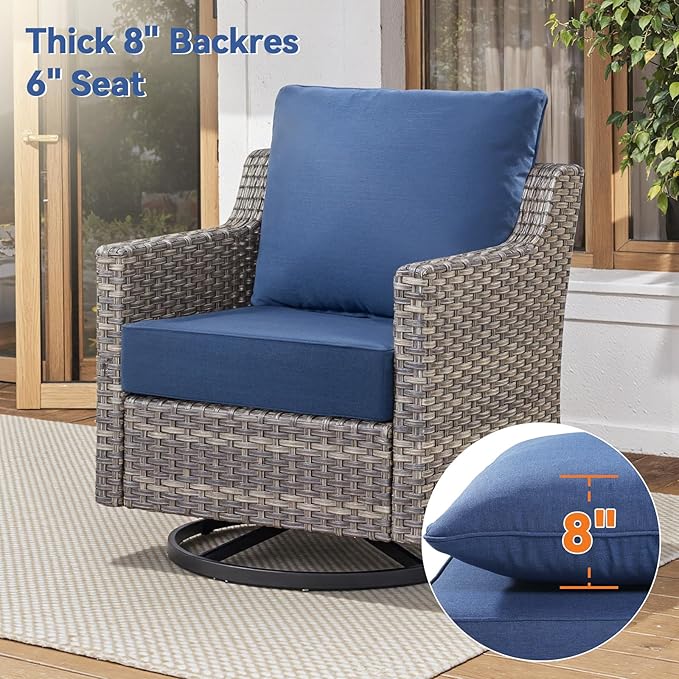 6" Thick Outdoor Cushions 22x24x6, 5-Set Deep Seat Patio Cushions with Removable Cover, Waterproof & Fade Resistant Replacement for Wicker Chair, Loveseat, Sofa - Blue