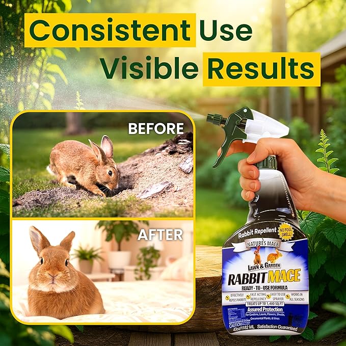 Nature’s MACE Rabbit Mace, Rabbit Repellent Outdoor, Spray & Concentrate Kit, Covers 29,400 Sq Ft, Rabbit Deterrent for Lawns, Yard, Garden, Mint Scent Spray, Safe to use around Pets, People, & Plants