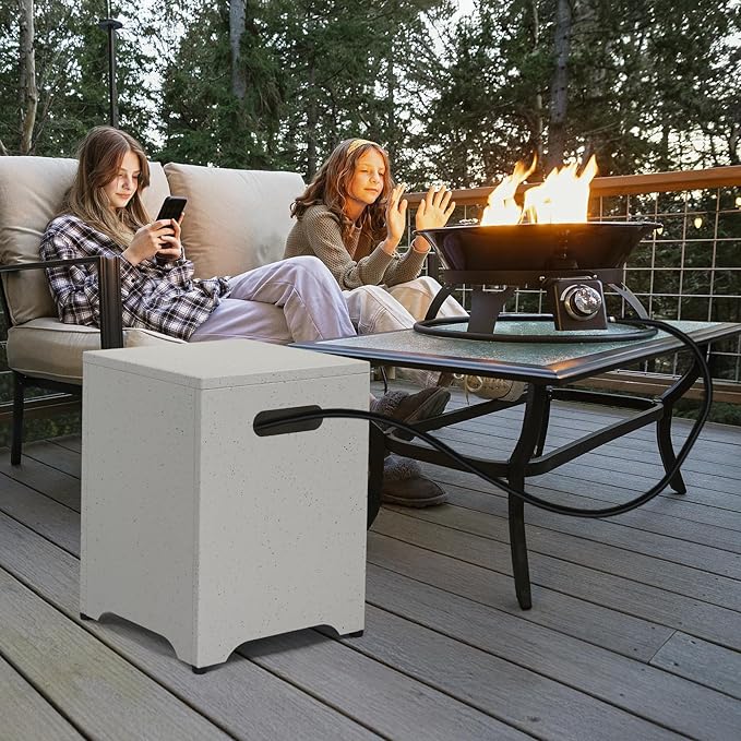 Outvita Outdoor Propane Tank Cover Table, 16in Propane Tank Storage Box with Carry Handle, Powder-Coated Steel, Multi - Use as Side Table for Patio, Garden & Living Room,16*16*21inch, marble color