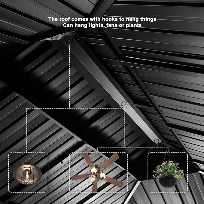 PURPLE LEAF 13' X 15' Permanent Gazebo with Metal Roof Outdoor Hardtop Gazebo for Patio Lawn and Garden Curtains and Netting Included Grey