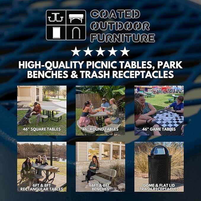 Coated Outdoor Furniture Heavy-Duty Portable Outdoor Bench Thermoplastic Coated, Punched Steel, Commercial-Grade Seating, Made in America (Portable Without Back, 6 Ft, Textured Purple)