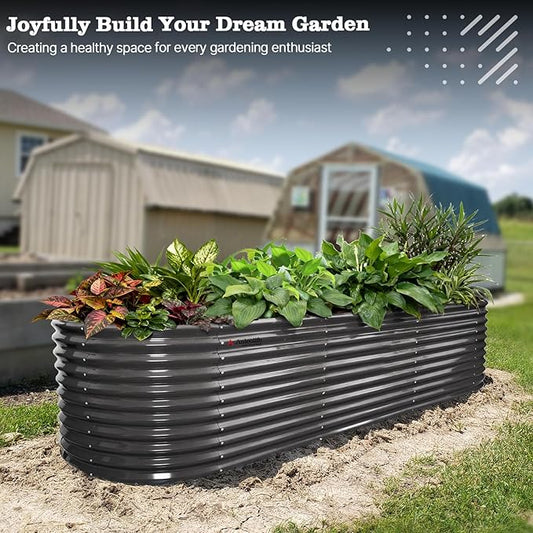 A ANLEOLIFE 30" Extra Tall Galvanized Raised Garden Beds Outdoor, 10x3x2.5ft Large Oval Metal Planter Boxes for Planting Vegetables, Flowers, Fruits, Eco-Safe & Easy Setup, Quartz Grey