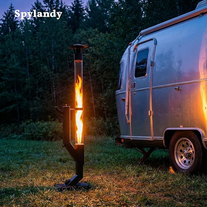 Eco Flame Smokeless Wood Pellet Fire Pit & Patio Heater, Portable Outdoor Rocket Stove with Glass Tube and Ash Tray for Backyard, Camping, Beach, Garden - Stainless Steel Mini
