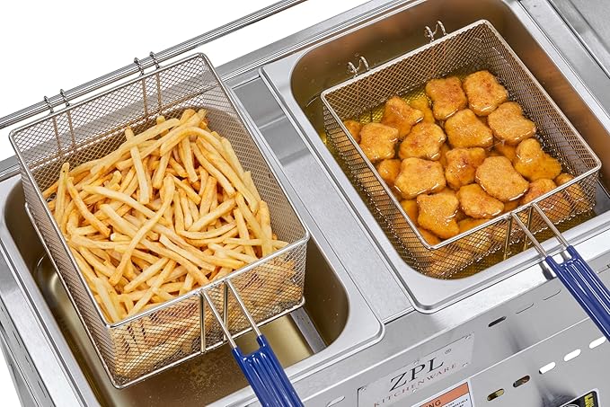 ZPL Kitchenware Deep Fryer – Propane Deep Fryer for Outdoor- 18 Qt Stainless Steel Commercial Quality Double Fryer with Baskets, Lids & Hose - Ideal for Frying Fish, Wings, and More