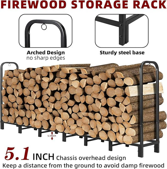 8FT Firewood Rack Holder,Heavy Duty Firewood Storage Log Rack for Outdoor&Indoor,Fireplace Wood Rack for Wood Storage