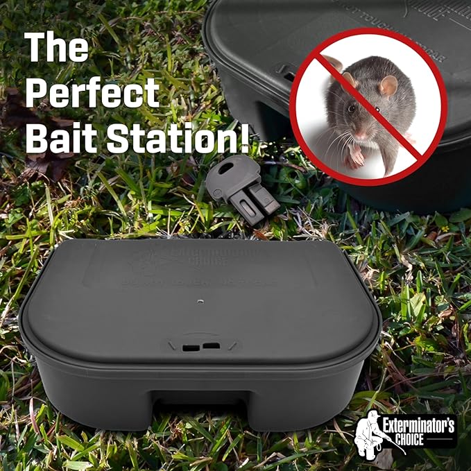 Exterminators Choice Heavy-Duty Mice Bait Station Kit - Compact Low-Profile Design for Indoor & Outdoor Use - Secure Locking & Bait Station Key - 2-Pack, 4.75in x 3.5in x 1.25in