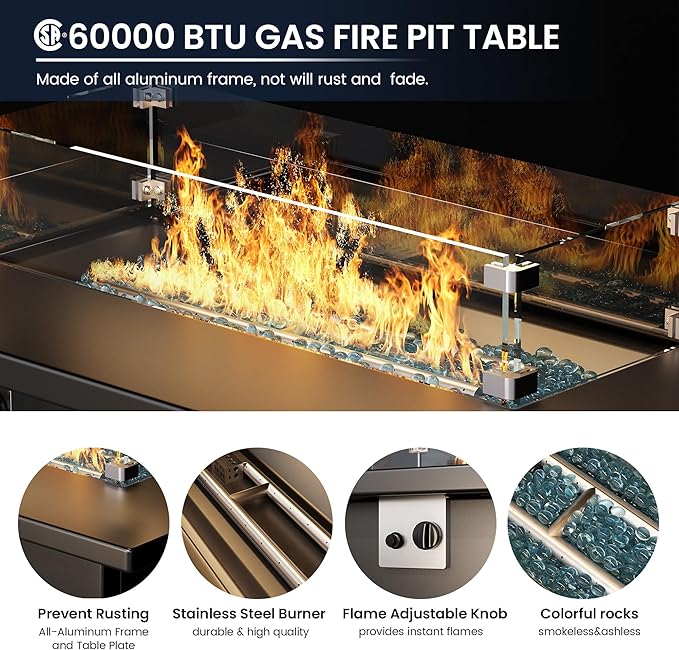 Amopatio Patio Furniture with Fire Pit, 8 Pcs Aluminum Outdoor Metal Patio Sofa Sets with Aluminum Fire Pit Table,White(Included Waterproof Covers)