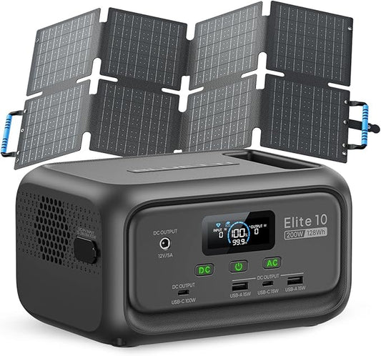 BLUETTI Solar Generator Elite 10 with 60W Solar Panel Included (Ship Separately), 128Wh Mini Power Station with 200W AC Outlet, Palm-Size Portable Power for Camping, Outages, and UPS Backup