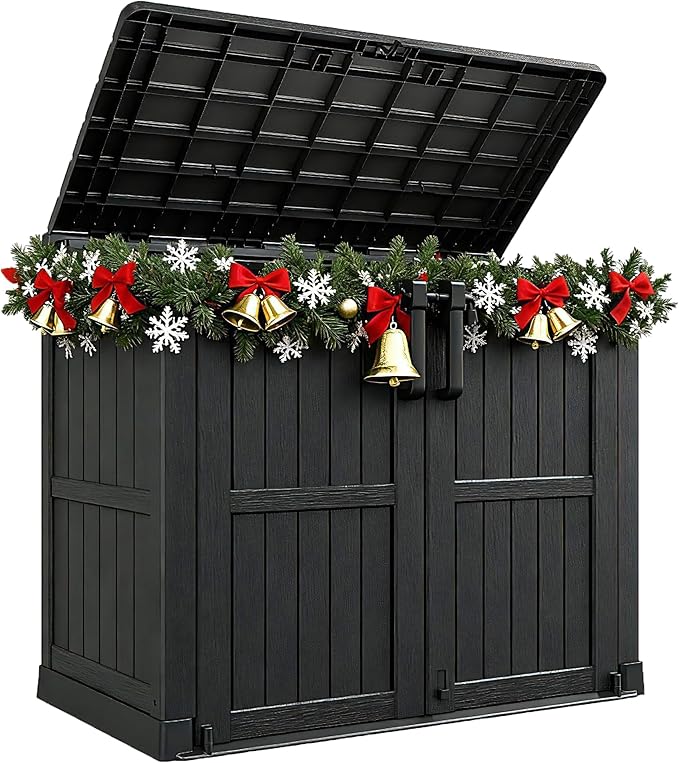 Horizontal Resin Storage Shed 36 Cu Ft with Lockable Doors, Portable Outdoor Storage Cabinet -Waterproof Outdoor Storage Box for Backyards, Easy to Assemble Black