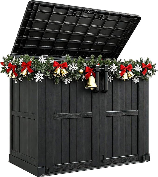 Horizontal Resin Storage Shed 36 Cu Ft with Lockable Doors, Portable Outdoor Storage Cabinet -Waterproof Outdoor Storage Box for Backyards, Easy to Assemble Black