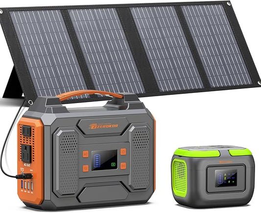 Portable Solar Power Generator with Panels, 300W 110V AC Outlet Power Station with Foldable Solar Panel 40W, 100W USB C Outlet Power Bank Fast Charging for Camping Laptop Smart Device RV Van Outdoor